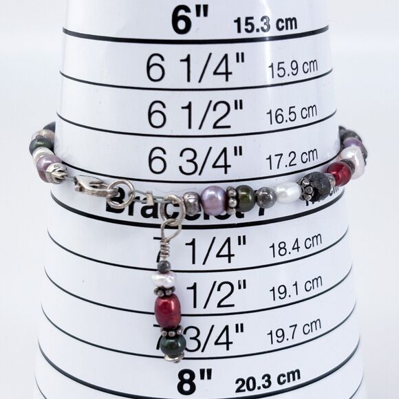 Vintage Sterling Silver 925 Labradorite Pearl Bracelet 7" - Picture 4 of 5